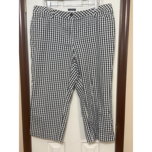Lands' End Gingham‎ Cropped Pants Mid Rise Straight Leg Black White 16W - Picture 1 of 5